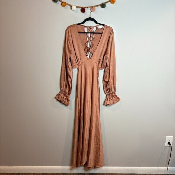 ASOS rose gold metallic lace up open back midi dress - Picture 1 of 6